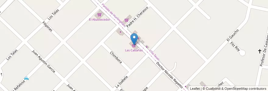 Mapa de ubicacion de Las Cabañas en アルゼンチン, ブエノスアイレス州, Partido De Hurlingham, Partido De Ituzaingó, Villa Udaondo.
