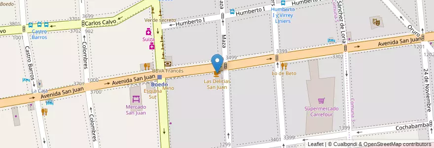 Mapa de ubicacion de Las Delicias San Juan, Boedo en Аргентина, Буэнос-Айрес, Comuna 5, Буэнос-Айрес.