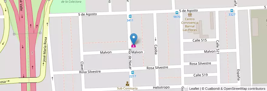 Mapa de ubicacion de Las Flores en アルゼンチン, サンタフェ州, Departamento Rosario, Municipio De Rosario, ロサリオ.