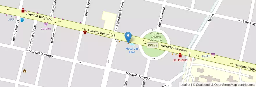Mapa de ubicacion de Las Lilas en Argentinië, Córdoba, Departamento San Javier, Pedanía Dolores, Municipio De Villa Dolores, Villa Dolores.