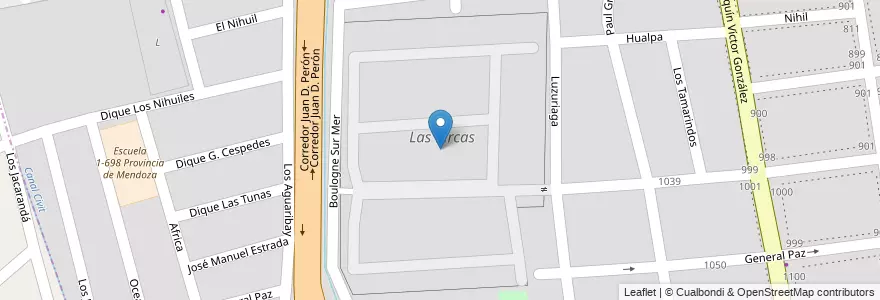 Mapa de ubicacion de Las Pircas en Arjantin, Şili, Mendoza, Godoy Cruz, Departamento Godoy Cruz.
