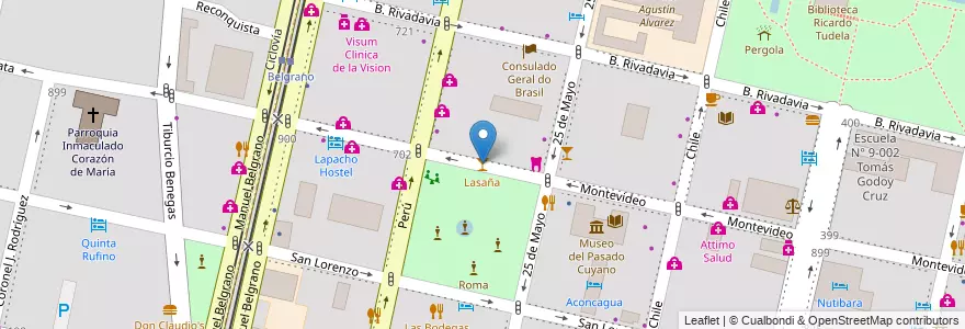 Mapa de ubicacion de Lasaña en Argentinië, Chili, Mendoza, Departamento Capital, Sección 2ª Barrio Cívico, Ciudad De Mendoza.