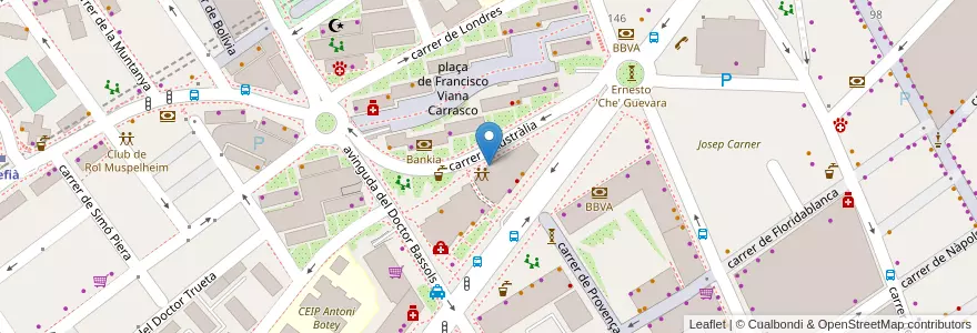 Mapa de ubicacion de l'Atelier des artistes en 스페인, Catalunya, Barcelona, Barcelonès, Badalona.