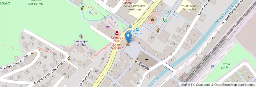 Mapa de ubicacion de Laudioko udaletxea/Ayuntamiento de Llodio en Spagna, Euskadi, Araba/Álava, Aiarako Koadrilla/Cuadrilla De Ayala, Laudio/Llodio.