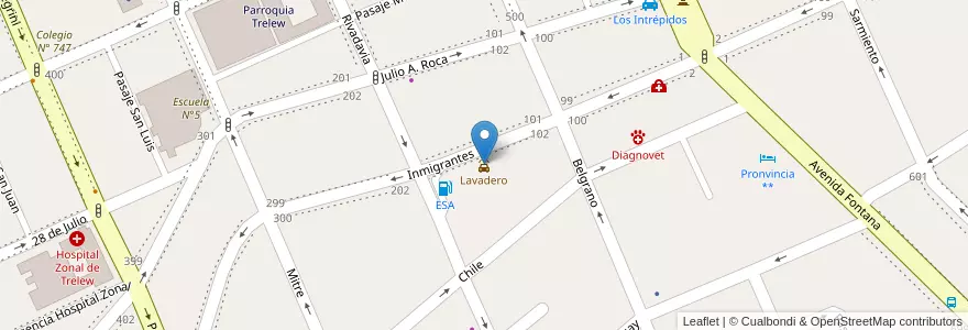 Mapa de ubicacion de Lavadero en الأرجنتين, شوبوت, Trelew, Departamento Rawson.