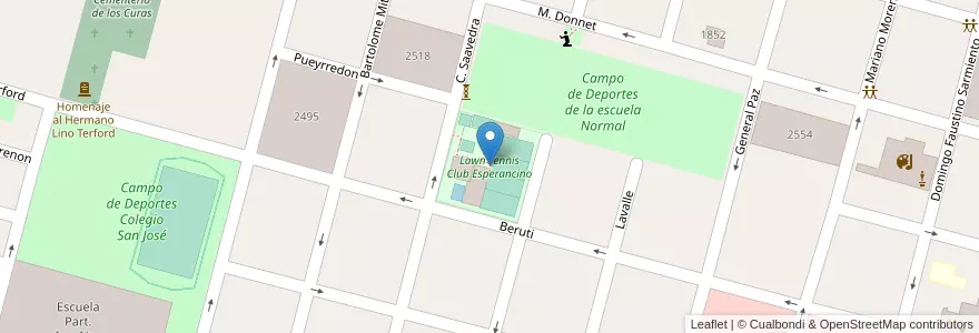 Mapa de ubicacion de Lawn Tennis Club Esperancino en 아르헨티나, Santa Fe, Departamento Las Colonias, Municipio De Esperanza, Esperanza.