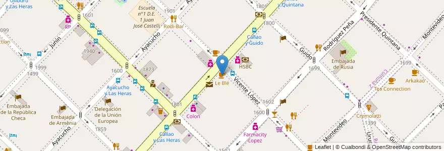 Mapa de ubicacion de Le Blé, Recoleta en アルゼンチン, Ciudad Autónoma De Buenos Aires, Comuna 2, ブエノスアイレス.