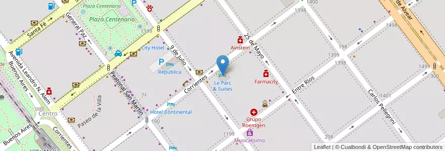 Mapa de ubicacion de Le Parc & Suites en Argentina, Córdova, Departamento General San Martín, Pedanía Villa María, Municipio De Villa María, Villa María.
