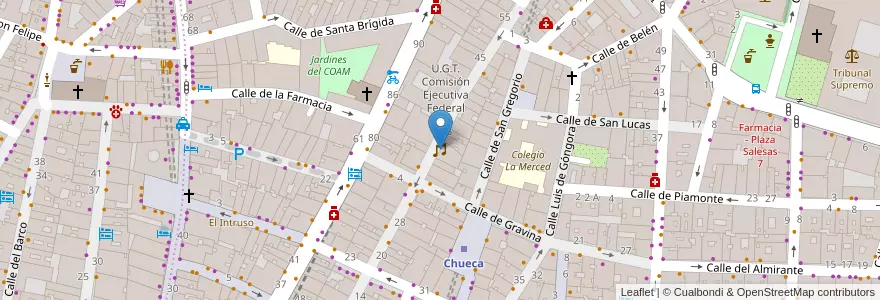 Mapa de ubicacion de Leather Club (gay) en Espanha, Comunidade De Madrid, Comunidade De Madrid, Área Metropolitana De Madrid Y Corredor Del Henares, Madrid.