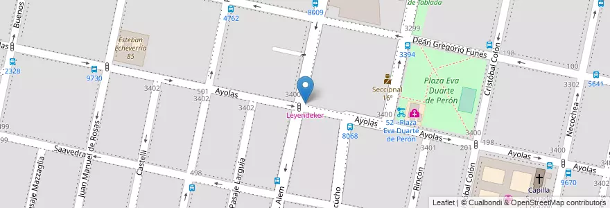 Mapa de ubicacion de Leyendeker en アルゼンチン, サンタフェ州, Departamento Rosario, Municipio De Rosario, ロサリオ.