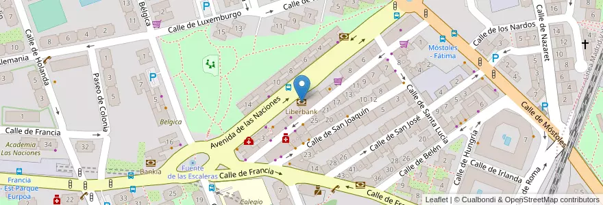 Mapa de ubicacion de Liberbank en Испания, Мадрид, Мадрид, Área Metropolitana De Madrid Y Corredor Del Henares, Fuenlabrada.