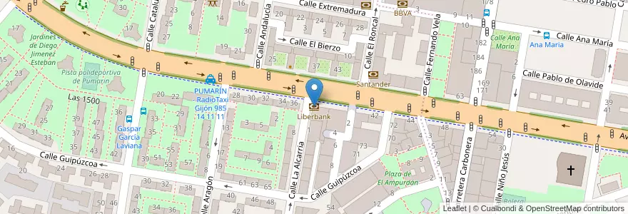 Mapa de ubicacion de Liberbank en اسپانیا, آستوریاس, آستوریاس, Gijón/Xixón.