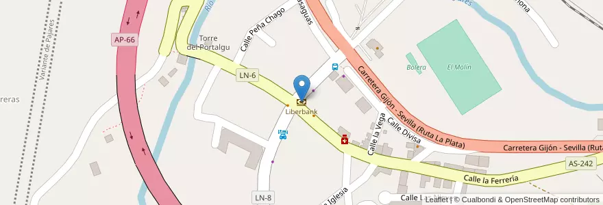 Mapa de ubicacion de Liberbank en İspanya, Asturias, Asturias, Lena.