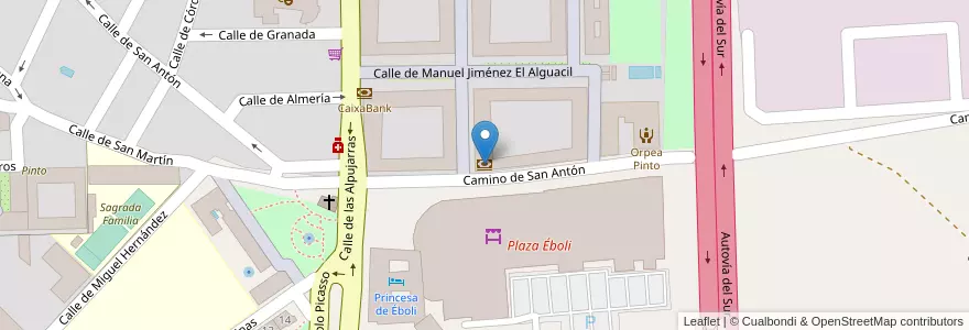 Mapa de ubicacion de Liberbank - Cajastur en اسپانیا, بخش خودمختار مادرید, بخش خودمختار مادرید, Área Metropolitana De Madrid Y Corredor Del Henares, Pinto.