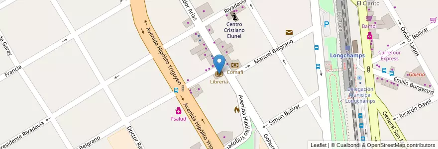 Mapa de ubicacion de Libreria en Arjantin, Buenos Aires, Partido De Almirante Brown, Longchamps.