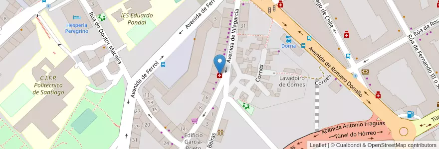 Mapa de ubicacion de Licenciada María de los Ángeles Novoa Viso en スペイン, ガリシア州, A Coruña, Santiago, Santiago De Compostela.