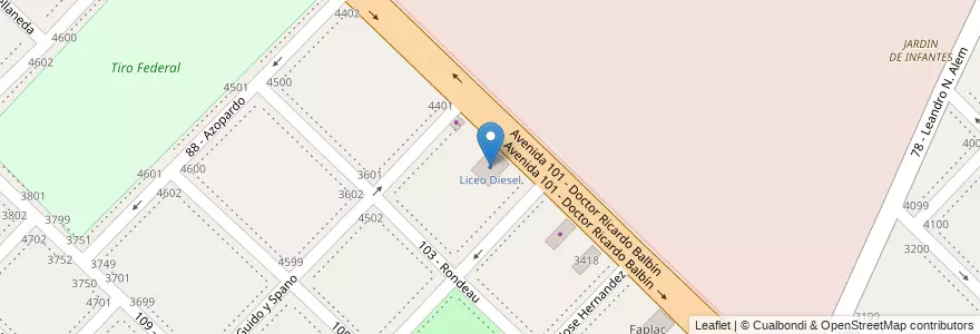Mapa de ubicacion de Liceo Diesel en アルゼンチン, ブエノスアイレス州, Partido De General San Martín, Villa Ballester, Billinghurst.