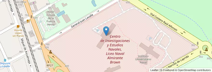 Mapa de ubicacion de Liceo Naval Almirante Brown en アルゼンチン, ブエノスアイレス州, Partido De Vicente López, Vicente López.