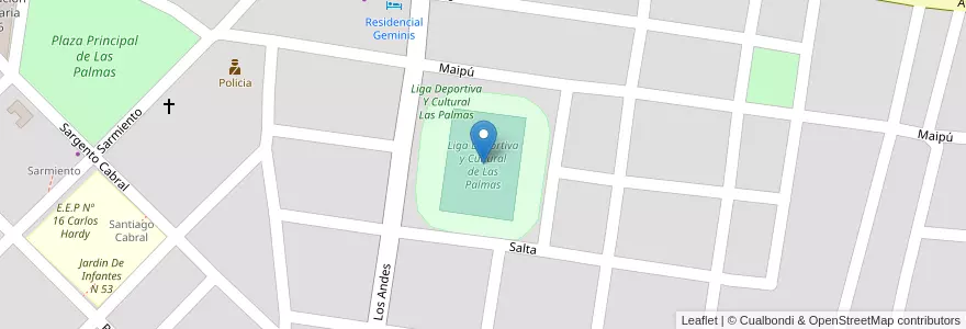 Mapa de ubicacion de Liga Deportiva y Cultural de Las Palmas en アルゼンチン, チャコ州, Departamento Bermejo, La Leonesa - Las Palmas, Municipio De Las Palmas.