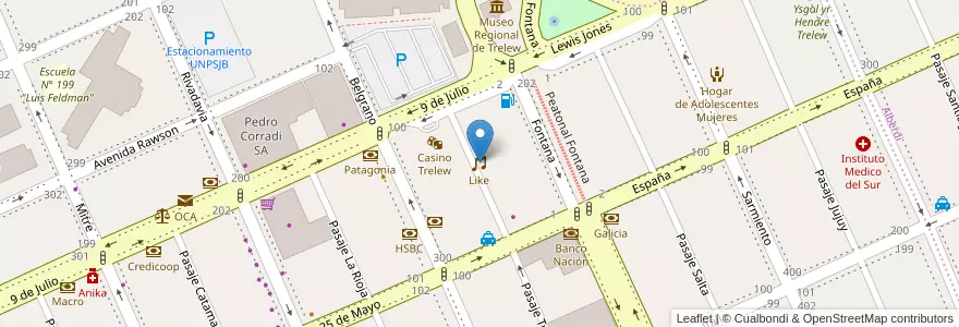 Mapa de ubicacion de Like en アルゼンチン, チュブ州, Trelew, Departamento Rawson.