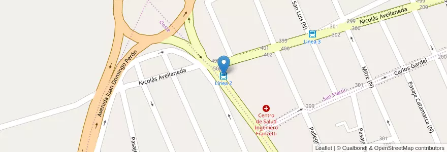 Mapa de ubicacion de Línea 2 en Argentina, Chubut, Trelew, Departamento Rawson.