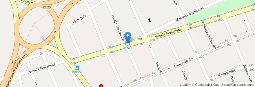 Mapa de ubicacion de Línea 3 en Argentina, Chubut, Trelew, Departamento Rawson.