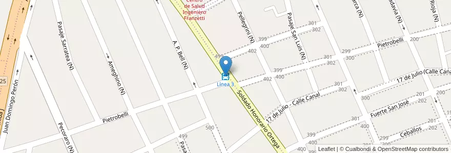 Mapa de ubicacion de Línea 3 en Arjantin, Chubut, Trelew, Departamento Rawson.