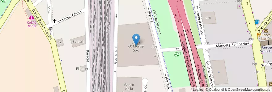 Mapa de ubicacion de Línea 60 Monsa S.A., Barracas en Argentinien, Ciudad Autónoma De Buenos Aires, Comuna 4, Buenos Aires.