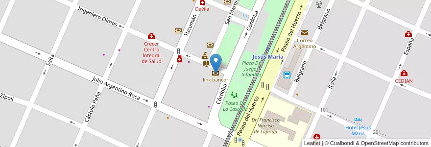 Mapa de ubicacion de link bancor en 아르헨티나, Córdoba, Departamento Colón, Pedanía Cañas.