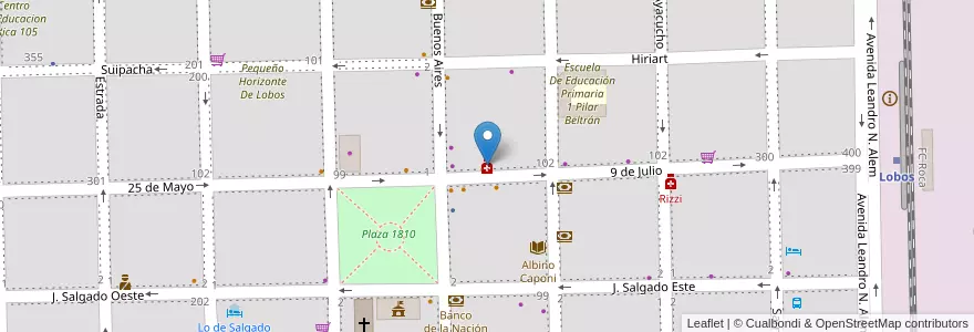 Mapa de ubicacion de Lobos en Argentinië, Buenos Aires, Partido De Lobos, Lobos.