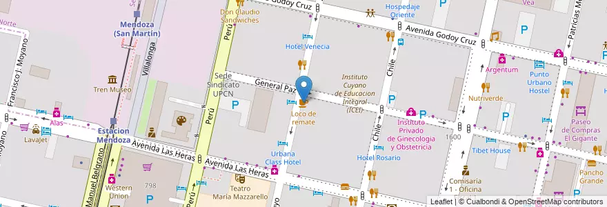 Mapa de ubicacion de Loco de remate en 아르헨티나, 칠레, Mendoza, Departamento Capital, Ciudad De Mendoza.