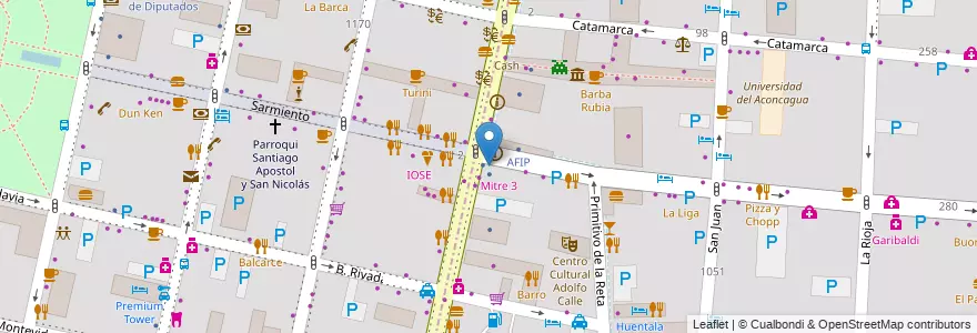 Mapa de ubicacion de Locutorio en アルゼンチン, チリ, メンドーサ州, Departamento Capital, Ciudad De Mendoza, Sección 3ª Parque O'Higgins.