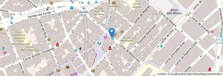 Mapa de ubicacion de Locutorio Beethoven en Espanha, Catalunha, Barcelona, Barcelonès, Badalona.