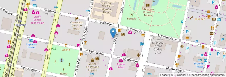 Mapa de ubicacion de Locutorio Internet en Arjantin, Şili, Mendoza, Departamento Capital, Sección 2ª Barrio Cívico, Ciudad De Mendoza.