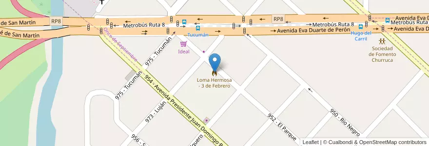 Mapa de ubicacion de Loma Hermosa - 3 de Febrero en アルゼンチン, ブエノスアイレス州, Partido De Tres De Febrero, Remedios De Escalada De San Martín, Once De Septiembre.