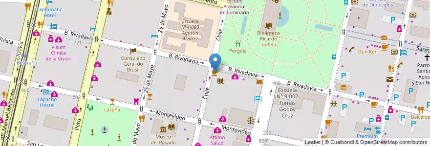 Mapa de ubicacion de Lomoro en アルゼンチン, チリ, メンドーサ州, Departamento Capital, Sección 2ª Barrio Cívico, Ciudad De Mendoza.