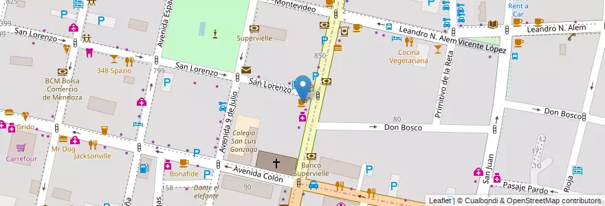 Mapa de ubicacion de Lomoro Cafe en الأرجنتين, تشيلي, Mendoza, Departamento Capital, Sección 2ª Barrio Cívico, Ciudad De Mendoza.