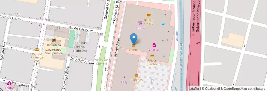 Mapa de ubicacion de Lomos en Arjantin, Şili, Mendoza, Godoy Cruz, Departamento Godoy Cruz, Distrito Ciudad De Godoy Cruz.