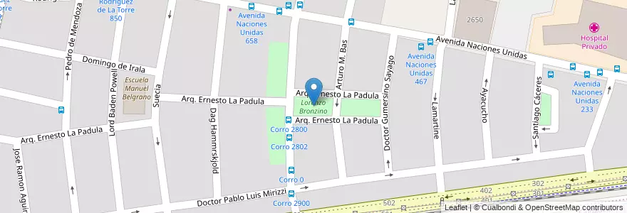 Mapa de ubicacion de Lorenzo Bronzino en Argentinië, Córdoba, Departamento Capital, Pedanía Capital, Córdoba, Municipio De Córdoba.