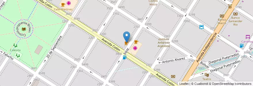 Mapa de ubicacion de Loretta Café en Argentina, Provincia Di Buenos Aires, Partido De General Pueyrredón, Mar Del Plata.