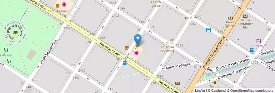 Mapa de ubicacion de Loretta Café en 阿根廷, 布宜诺斯艾利斯省, Partido De General Pueyrredón, Mar Del Plata.