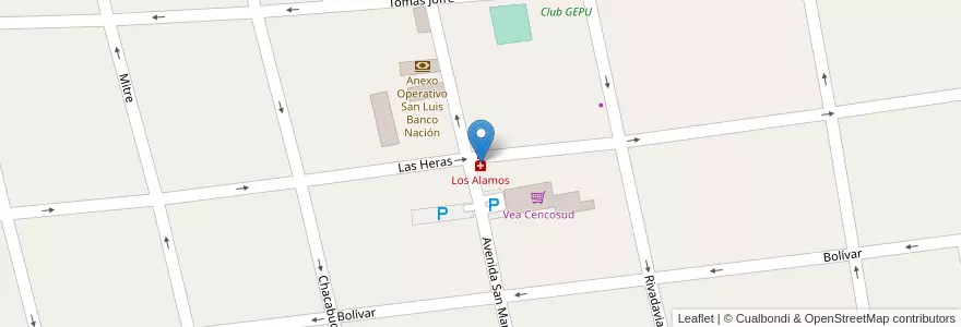 Mapa de ubicacion de Los Alamos en アルゼンチン, サンルイス州, Juan Martín De Pueyrredón, Municipio De San Luis, San Luis.