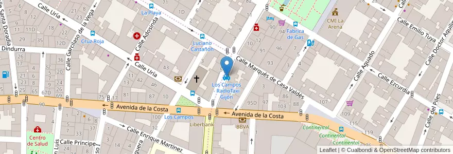 Mapa de ubicacion de Los Campos - RadioTaxi Gijón en 스페인, 아스투리아스, 아스투리아스, Gijón/Xixón.