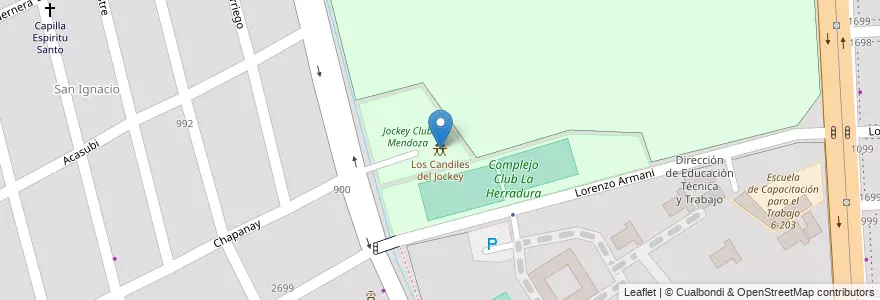 Mapa de ubicacion de Los Candiles del Jockey en 阿根廷, 智利, Mendoza, Godoy Cruz, Departamento Godoy Cruz, Distrito Ciudad De Godoy Cruz.