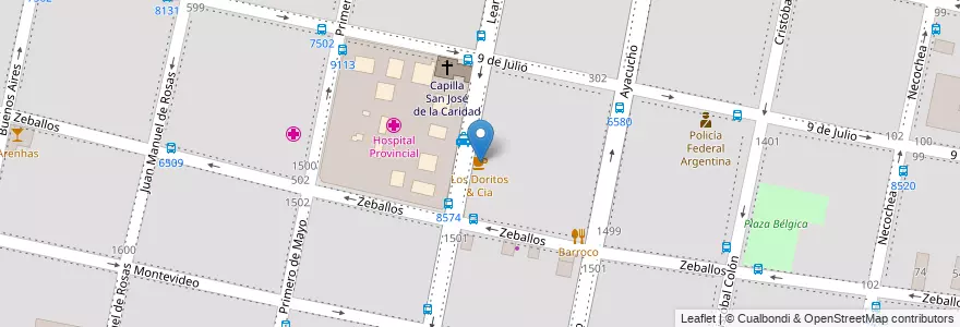Mapa de ubicacion de Los Doritos & Cia en آرژانتین, سانتافه, Departamento Rosario, Municipio De Rosario, تسبیح.