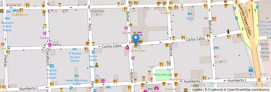 Mapa de ubicacion de Los Infernales, San Telmo en アルゼンチン, Ciudad Autónoma De Buenos Aires, Comuna 1, ブエノスアイレス.