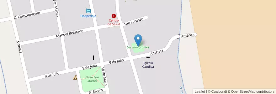 Mapa de ubicacion de Los Inmigrantes en 阿根廷, 恩特雷里奥斯省, Departamento Gualeguaychú, Distrito Pehuajó Al Norte, Aldea San Antonio, Aldea San Antonio.