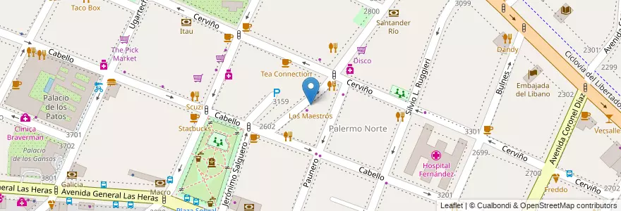 Mapa de ubicacion de Los Maestros, Palermo en アルゼンチン, Ciudad Autónoma De Buenos Aires, ブエノスアイレス, Comuna 14.