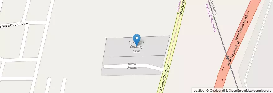Mapa de ubicacion de Los Pinos Countey Club en Аргентина, Чили, Мендоса, Departamento Las Heras, Distrito El Resguardo, Distrito El Plumerillo.