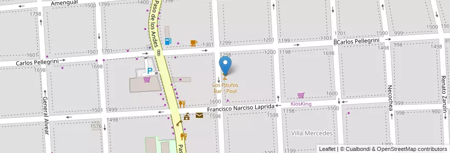 Mapa de ubicacion de Los Pitufos Bar - Pool en Argentina, Chile, Mendoza, Godoy Cruz, Departamento Godoy Cruz, Distrito Ciudad De Godoy Cruz.